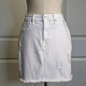 Good American Skirt Mini White Denim High Waist Distress Frayed White 12/31 NWT